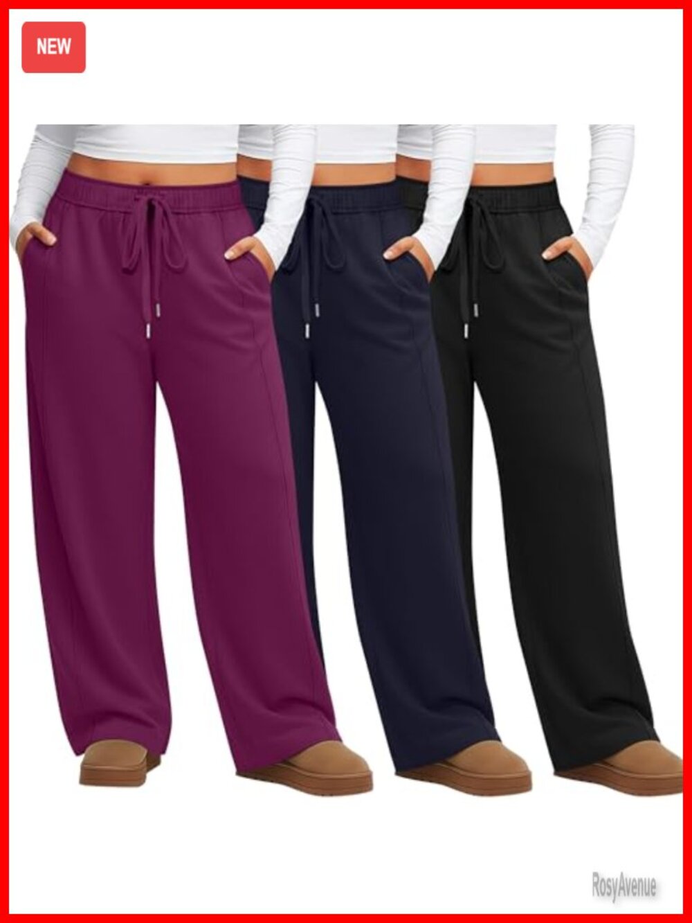 Plus Size Wide Leg Sweatpants 3 Pack Baggy Lounge Yoga Pants with Pockets
